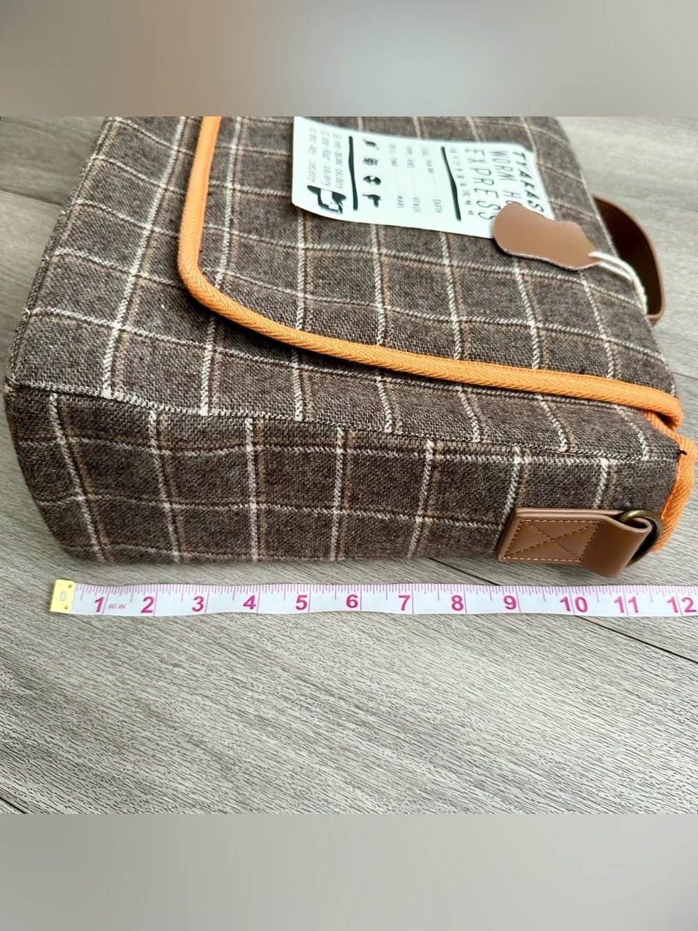 TYAKASHA Worm Hole Express Brown Plaid Tweed Satchel Laptop Bag
